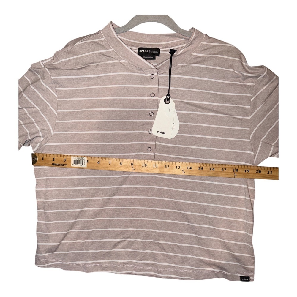 Prana Soul Searcher Tan Striped Short Sleeve Henley, Medium - Picture 5 of 6